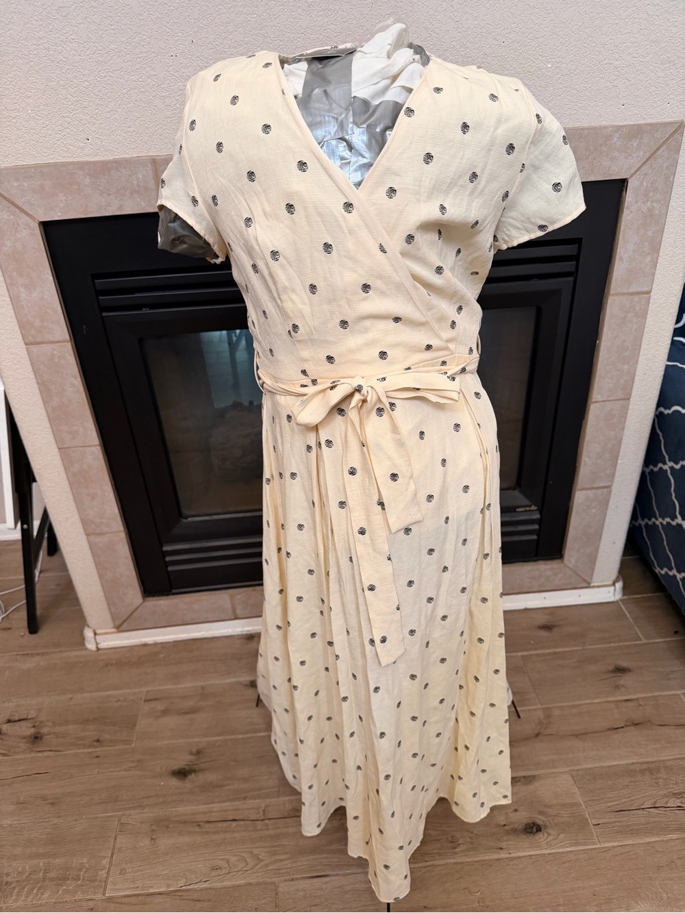 ambition Cream Midi Wrap Dress with Black Dot Print